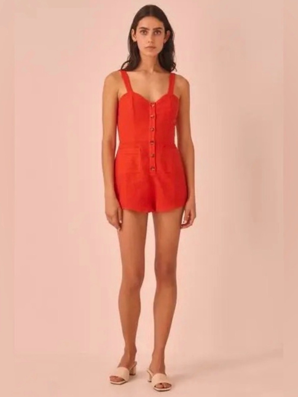 The Fifth Label Red Button-Front Romper